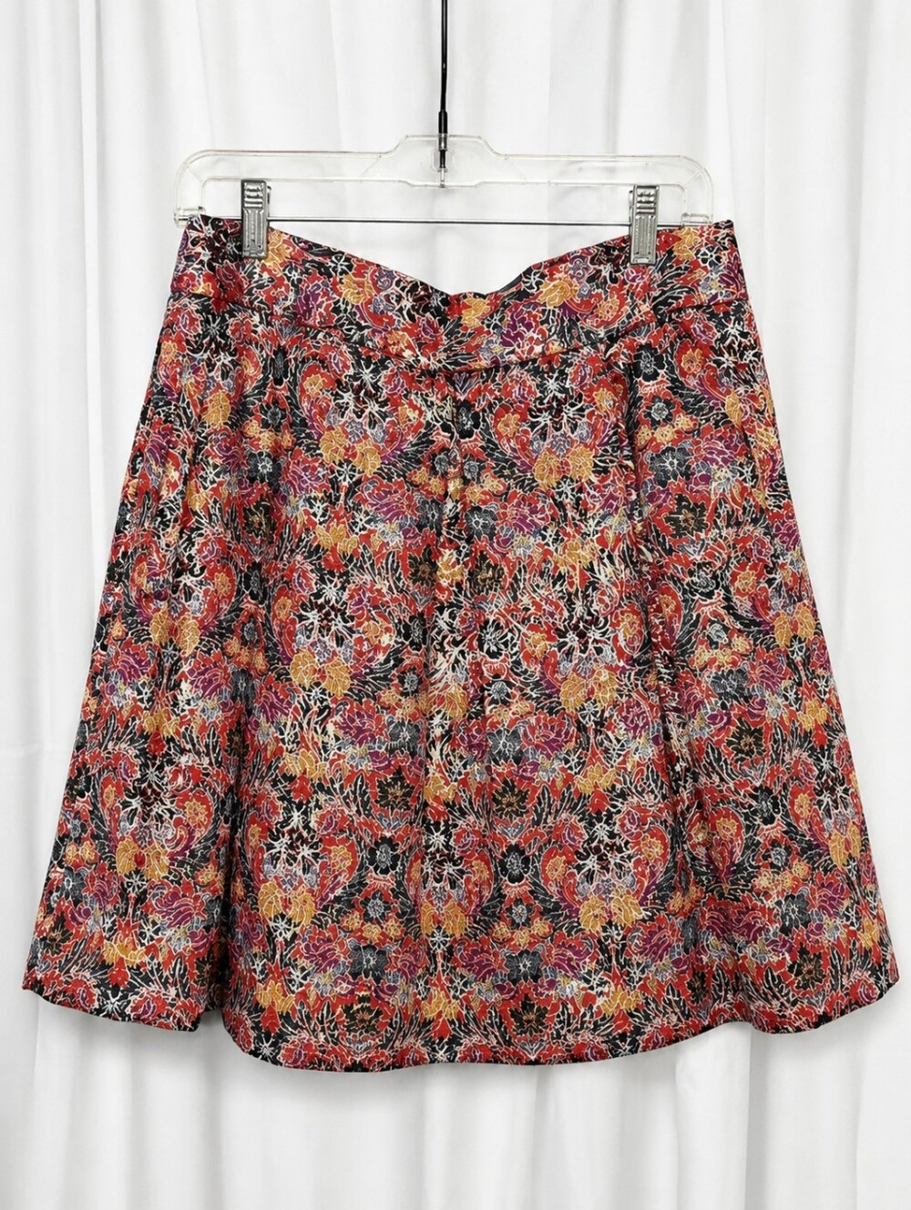 Maeve Anthropologie Rosia Floral Metallic Lurex Pleated Jacquard A-Line Skirt
